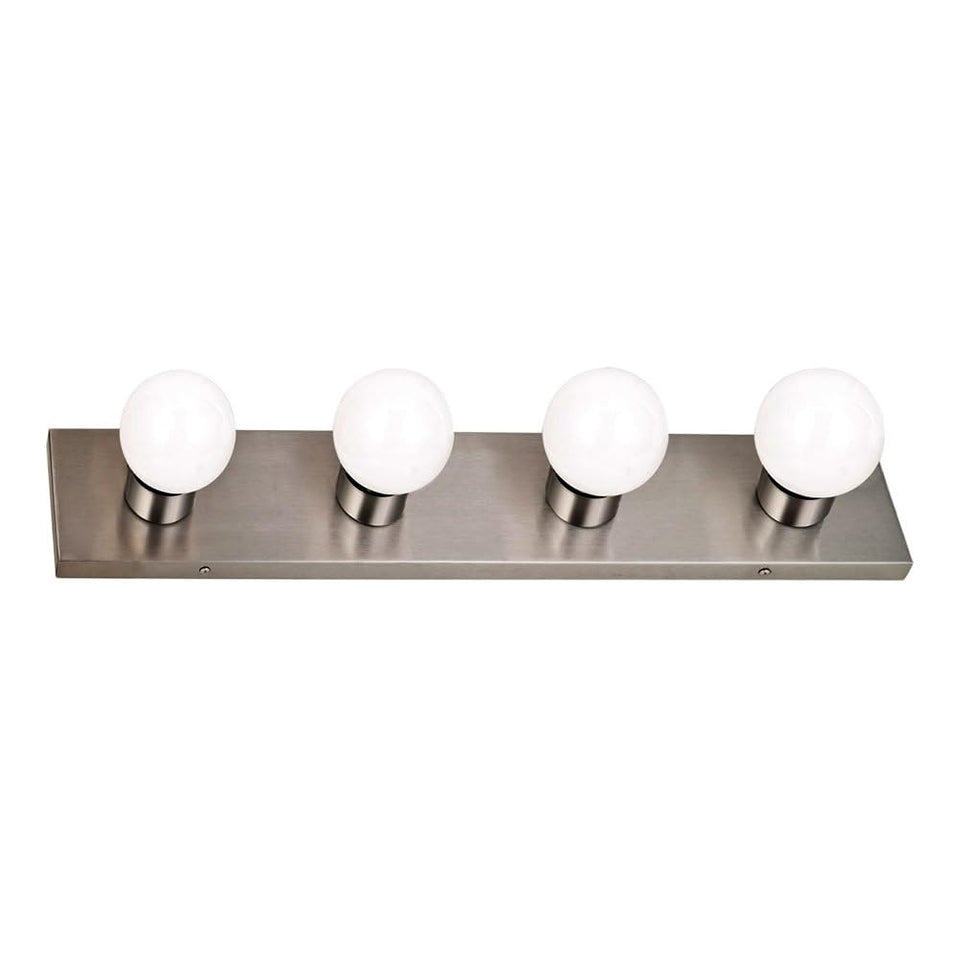 Design House 519298 four-light vanity light with alabaster shades provides bright, even task lighting.