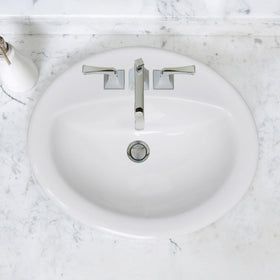 Design House 573428 white sink bowl close-up shows vitreous china glaze.