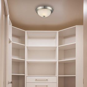 Bedroom setup with Design House flush mount for space-saving illumination.