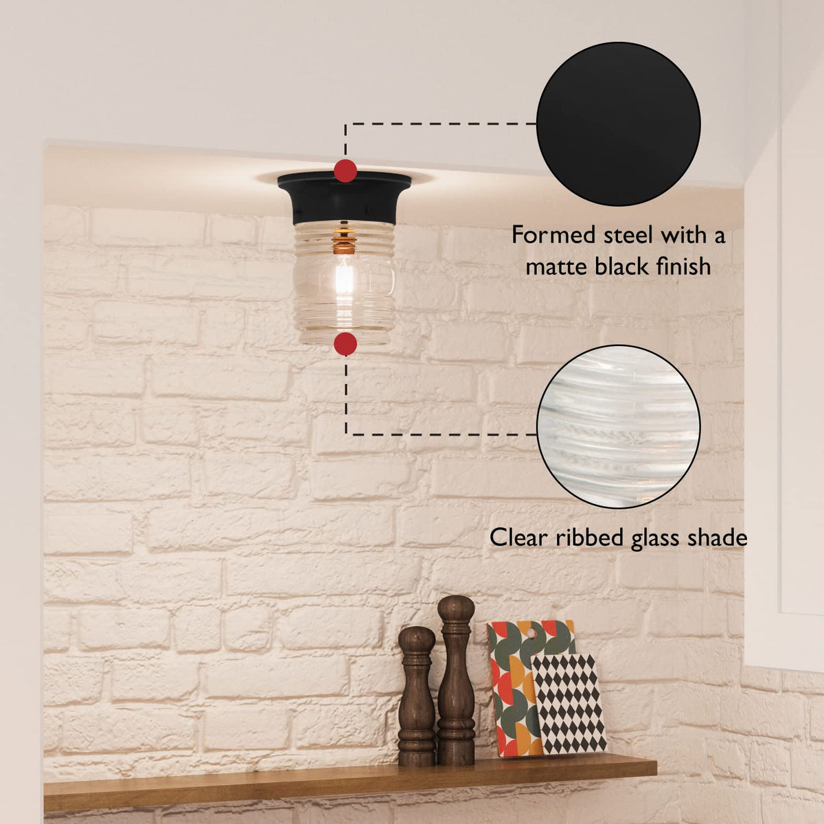 Design House Jelly Jar compact dimensions fit low ceilings while delivering steady illumination.