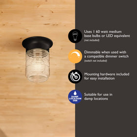 Design House Jelly Jar damp-rated construction withstands covered outdoor areas.