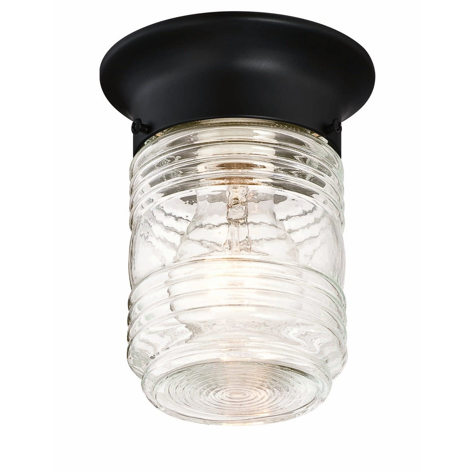 Design House Jelly Jar glass ribbed close-up demonstrating diffuse porch lighting.