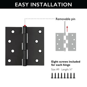 Design House hinges compatible with left- and right-handed doors in matte black.