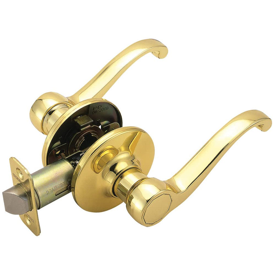 Design House Scroll Lever polished brass close-up for timeless style and easy grip.