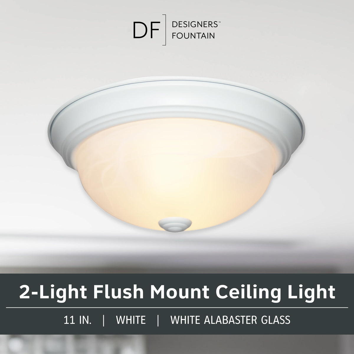 DESIGNERS FOUNTAIN 2-light flush mount with durable steel frame.