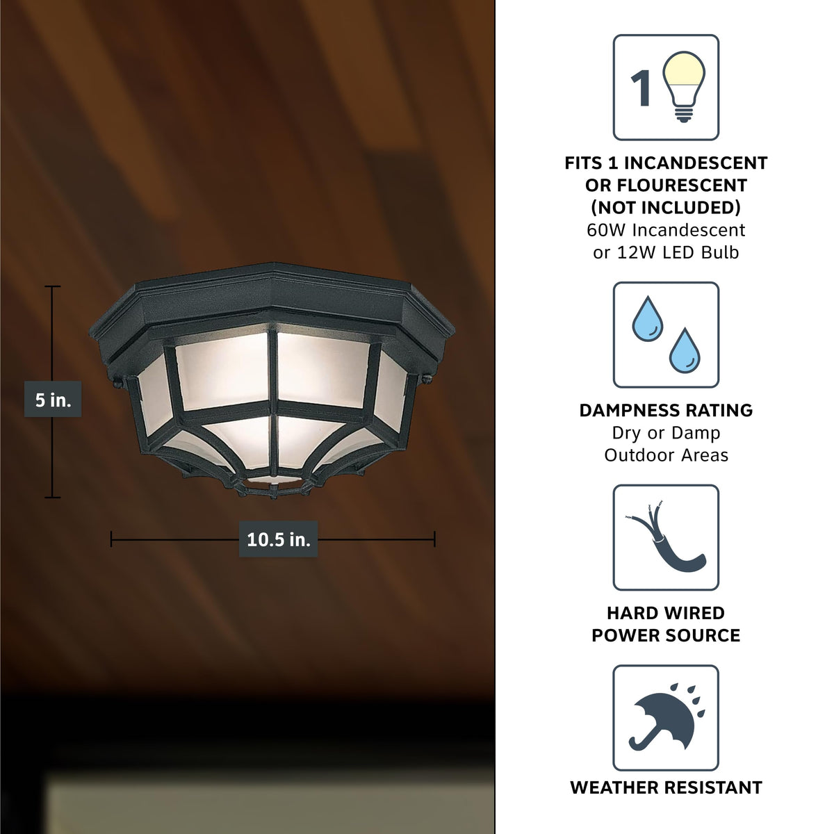 Designers Fountain damp-location rated flush mount for porches or garages