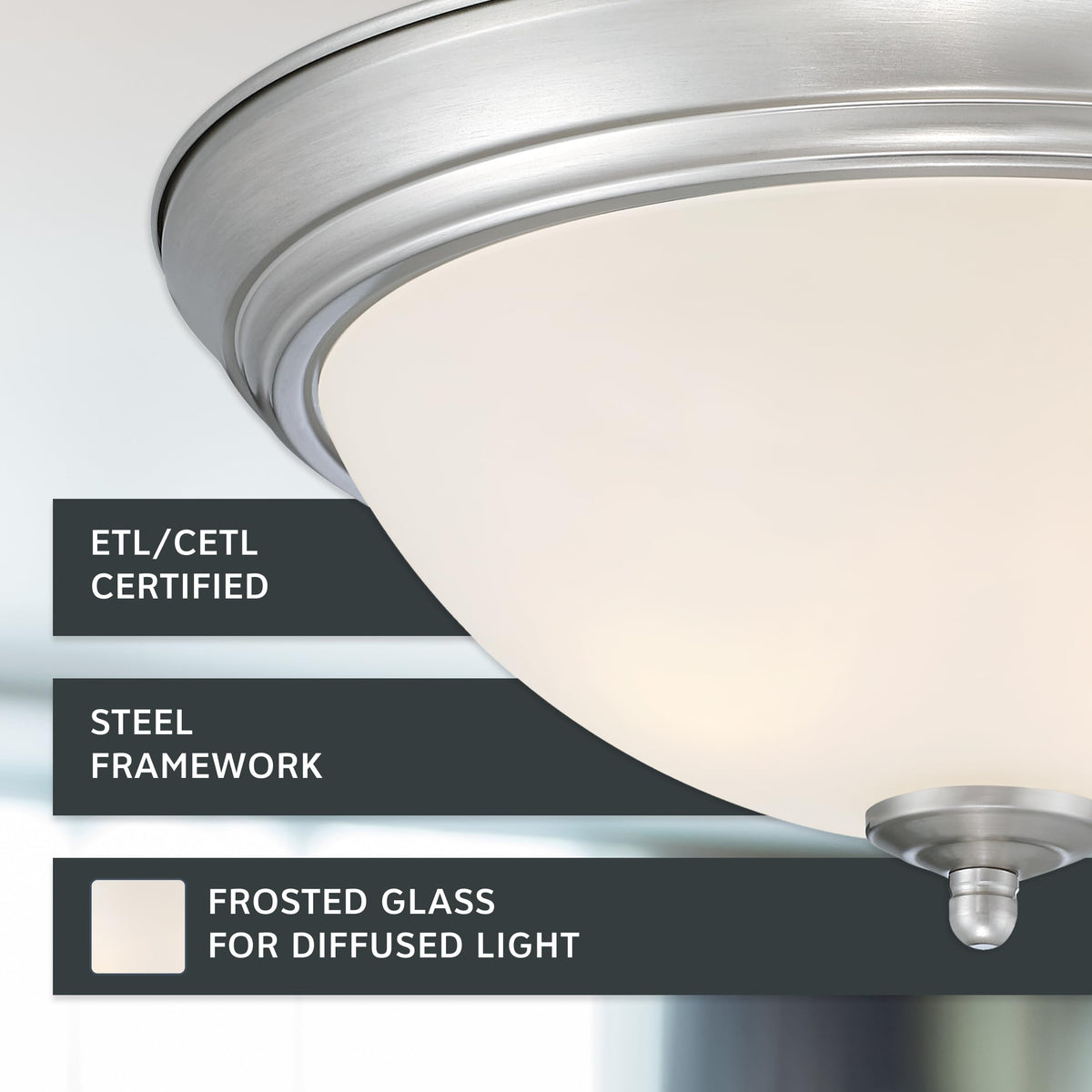 Damp location rated design suitable for bathrooms and entryways with LED compatibility.