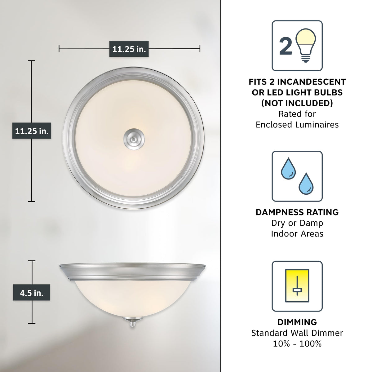 Dimmable LED compatibility supports mood lighting.