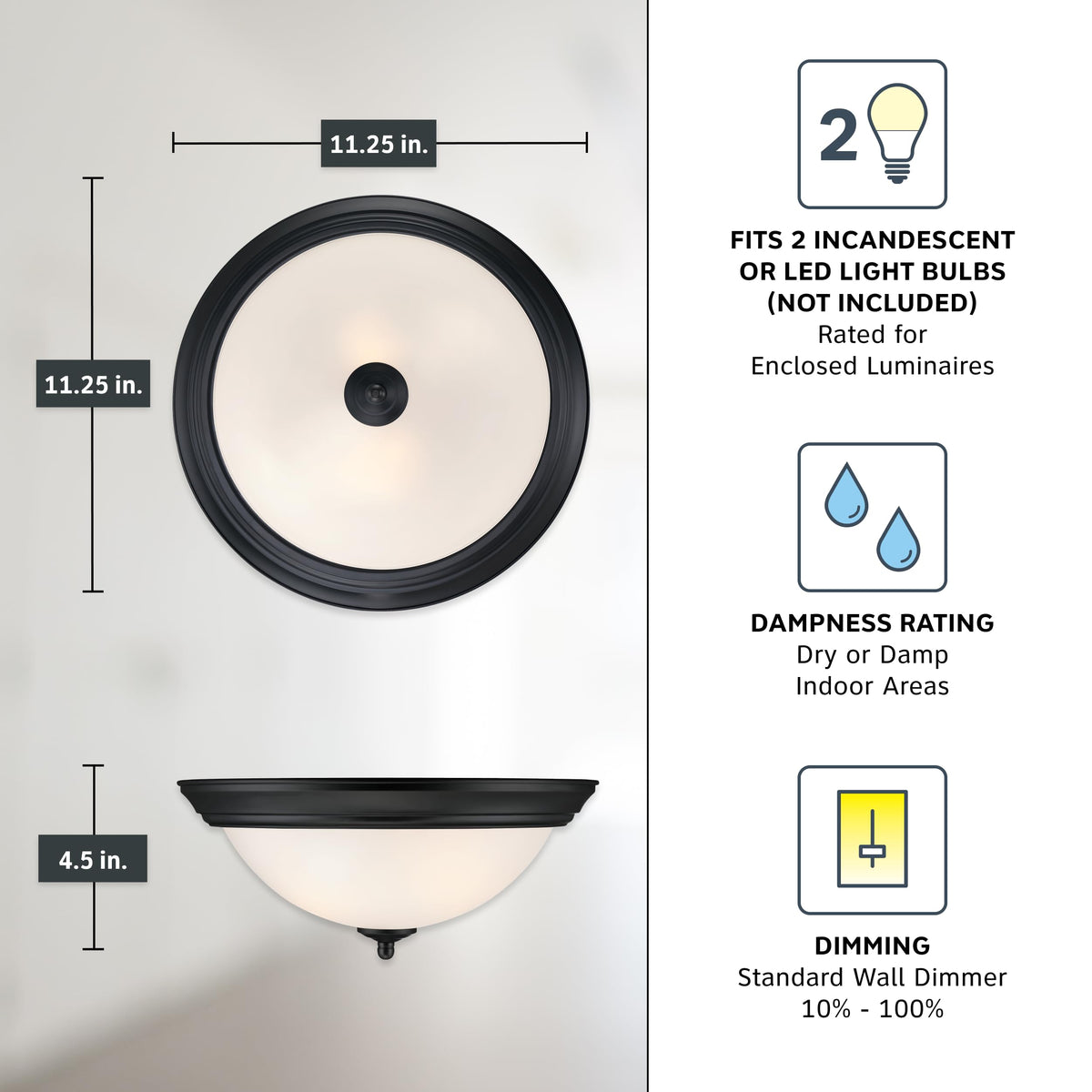 Designers Fountain flush mount includes installation hardware for quick setup.