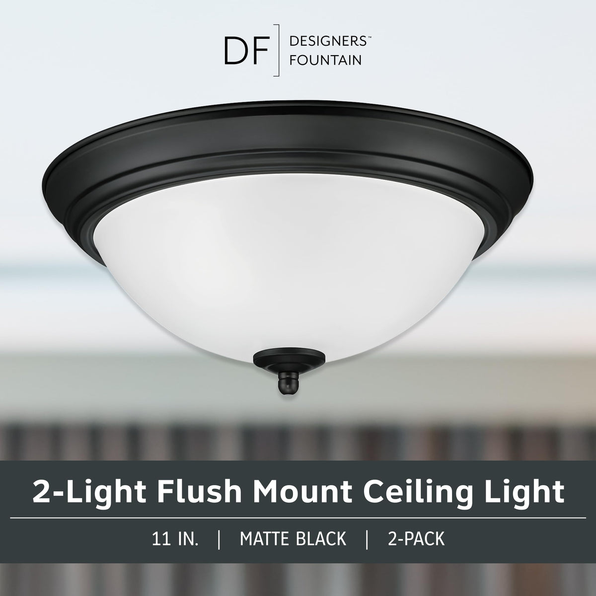 Designers Fountain flush mount light showcasing matte black finish in modern decor.