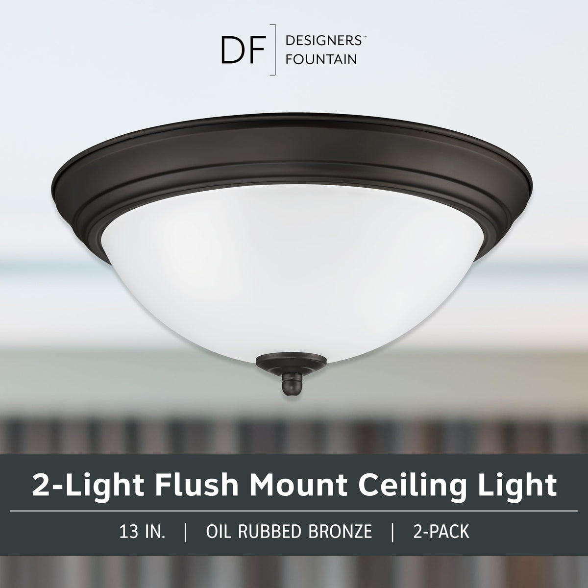 Designers Fountain flush mount light oil rubbed bronze finish enhances bathrooms and halls