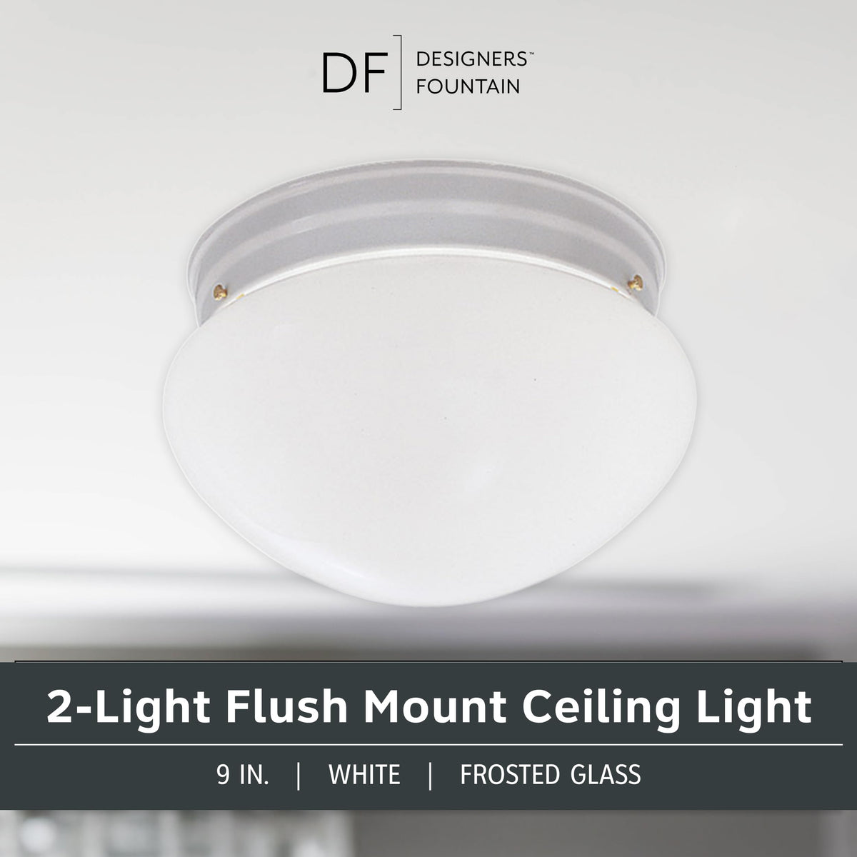 DESIGNERS FOUNTAIN frosted glass ceiling light highlights bathrooms with clean, modern style