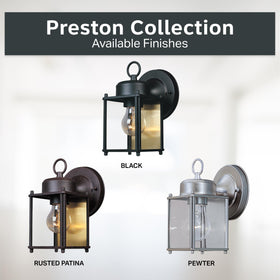 Preston black finish wall sconce adds modern contrast to exteriors