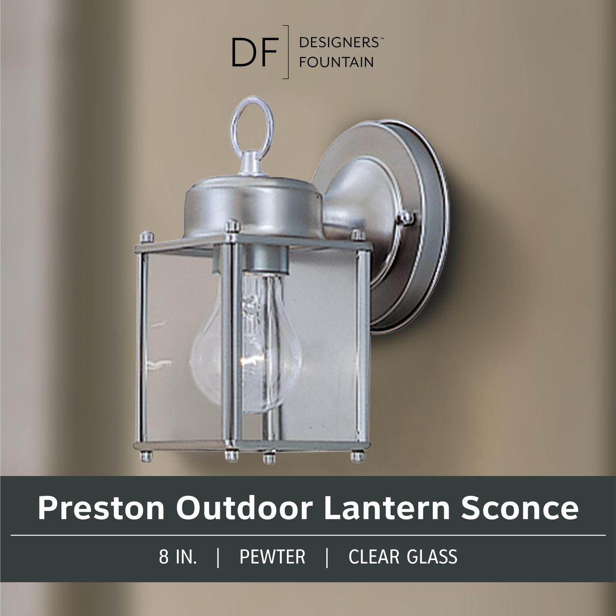 Close-up of Designers Fountain Preston glass shade showing clear illumination for pathways.