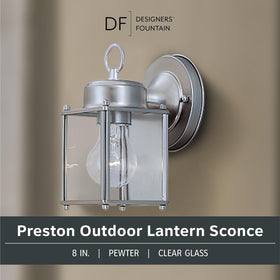 Close-up of Designers Fountain Preston glass shade showing clear illumination for pathways.