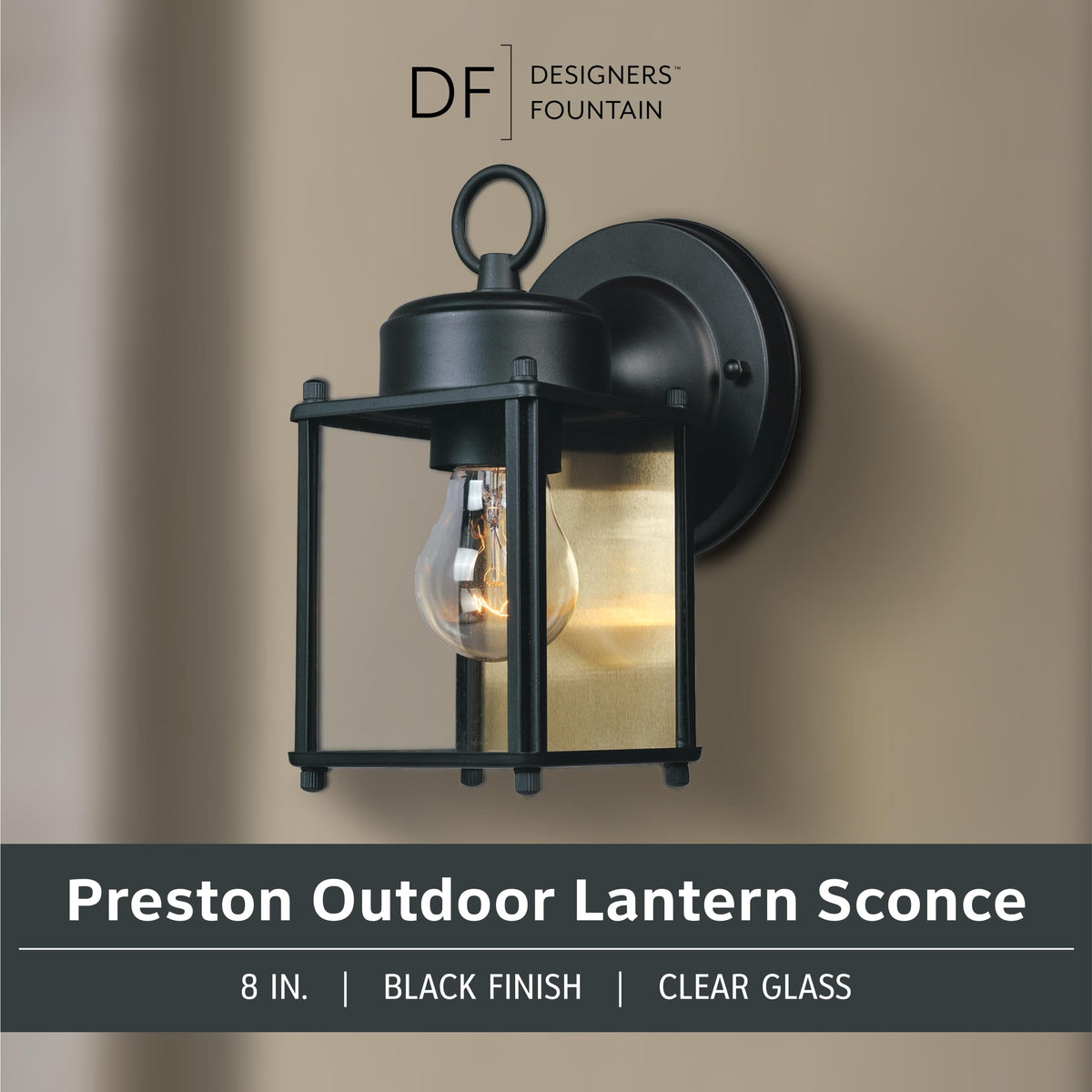 Preston patio wall sconce by Designers Fountain for evening ambiance