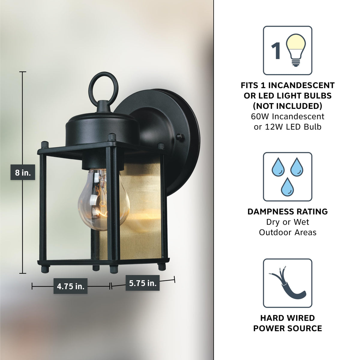 Preston outdoor light with weatherproof seal for wet locations