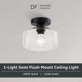 Designers Fountain semi flush ceiling light with a clear glass shade for soft illumination.