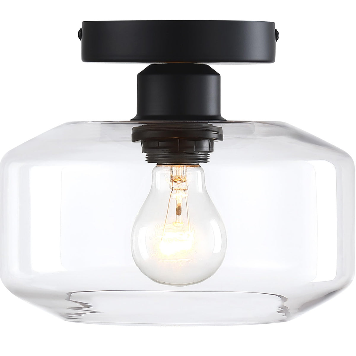 Designers Fountain semi flush ceiling light with matte black finish for a modern kitchen.
