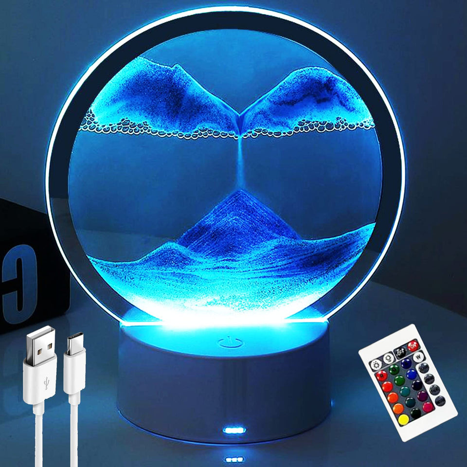 Desniltol 3D sand art night lamp frame blue, vivid layers for calming ambience.