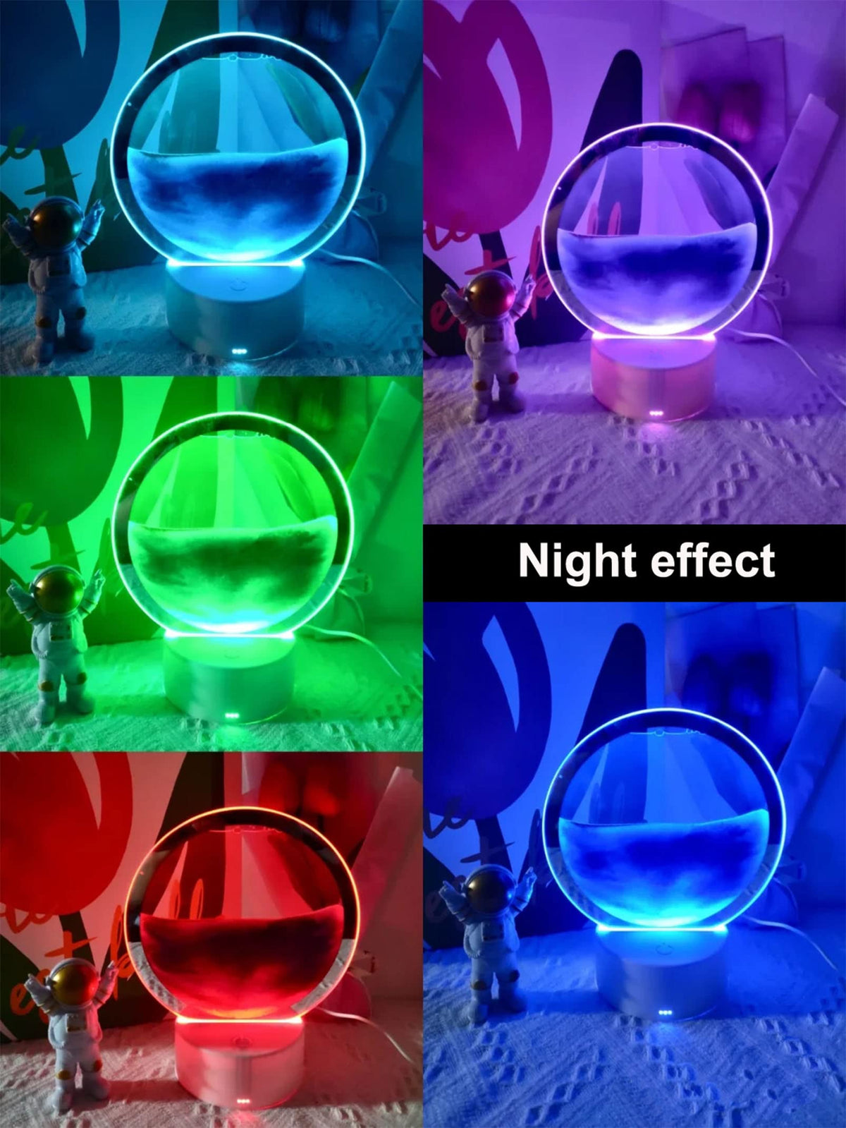 Desniltol glass hourglass night light base blue, provides gentle glow and motion.
