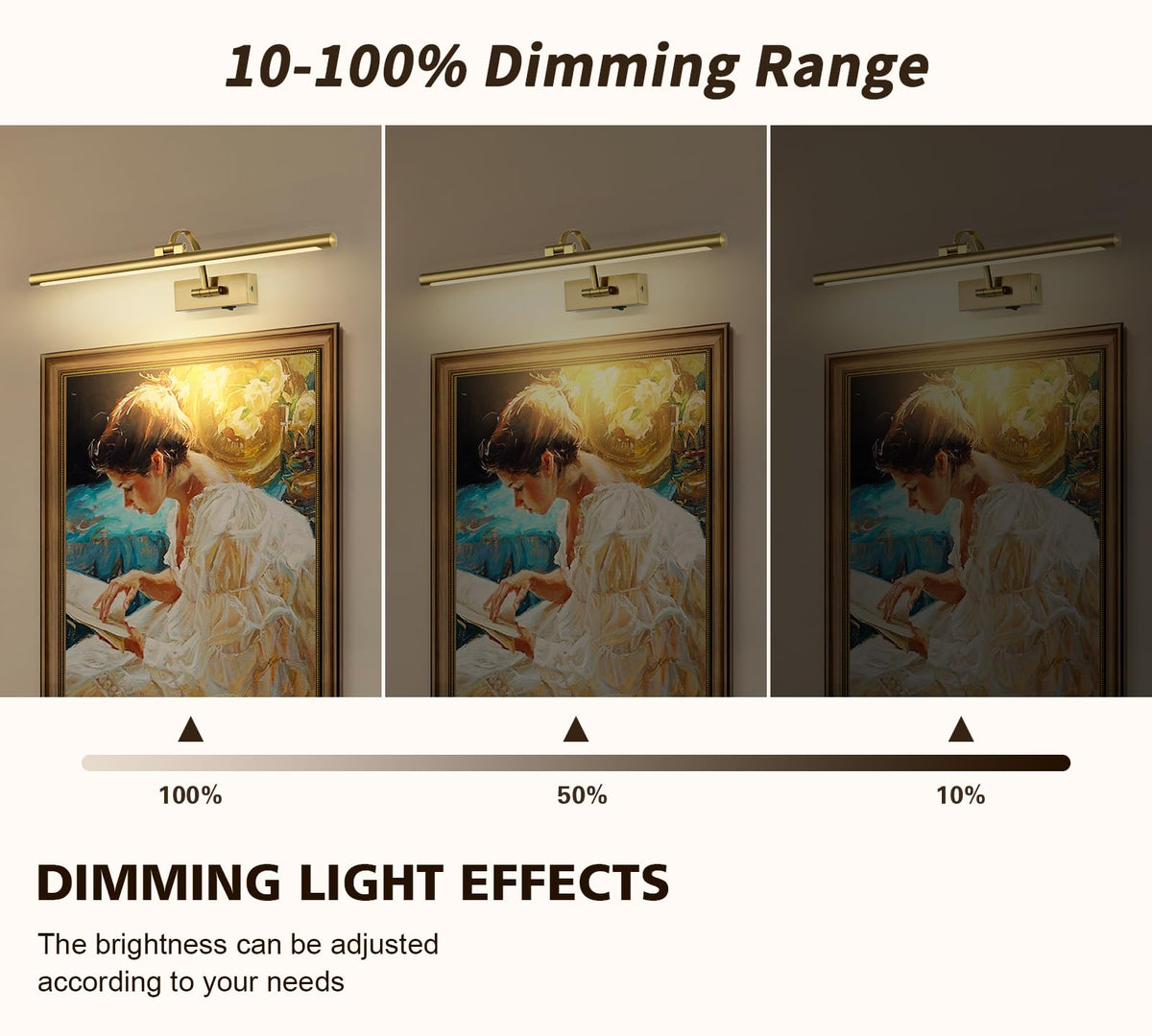 DESOOP brass art light is rechargeable for easy, wire-free gallery lighting.