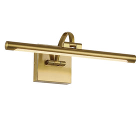 DESOOP brass picture light dimmable arm enhances wall art with adjustable brightness.