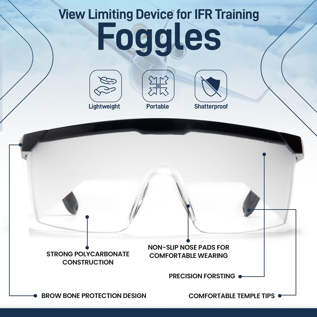 Destination Departure Foggles frosted lenses simulate IMC conditions for authentic practice.