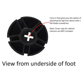 Desunia cabinet leveler leg metal finish closeup reveals rugged, durable construction.
