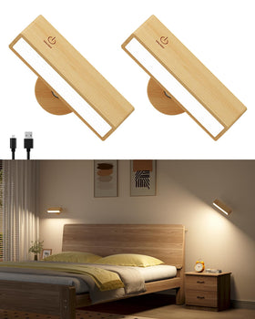 DetarZinLED battery operated wall sconce in wood finish for warm bedside lighting