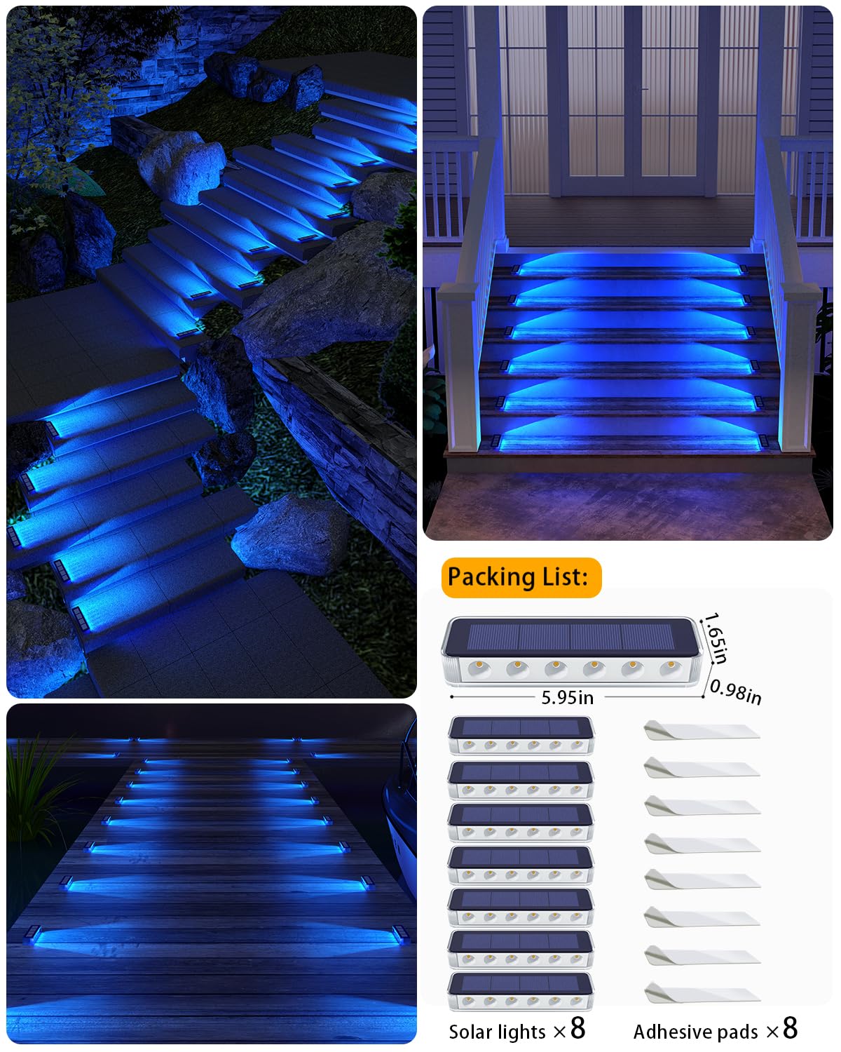 DetarZinLED blue patio light adds curb appeal while protecting steps.