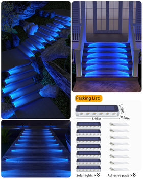 DetarZinLED blue patio light adds curb appeal while protecting steps.