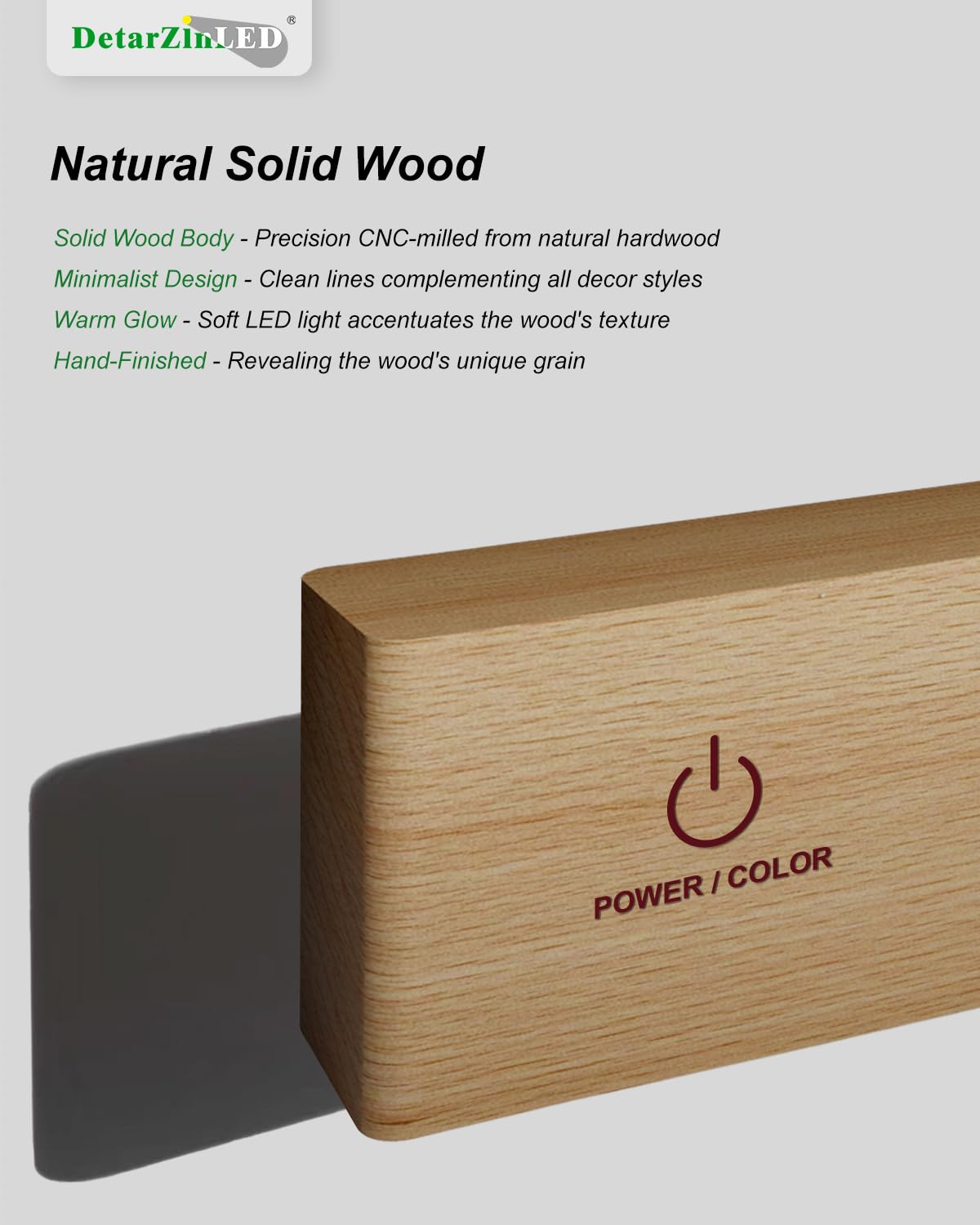 DetarZinLED minimalist wood design complements any decor.
