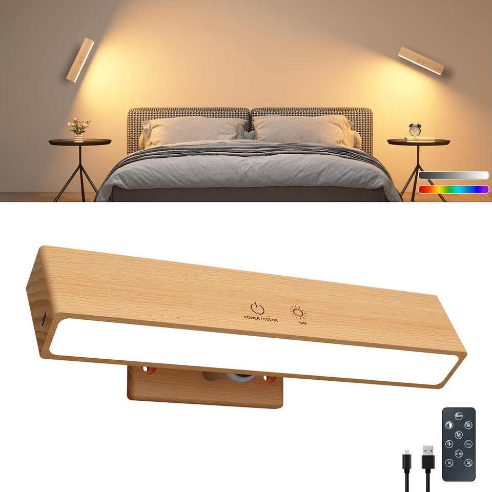 DetarZinLED rechargeable wood wall light showing natural grain for warm ambience