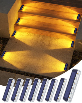 DetarZinLED solar step lights 8-pack illuminate stairs for safer evenings.