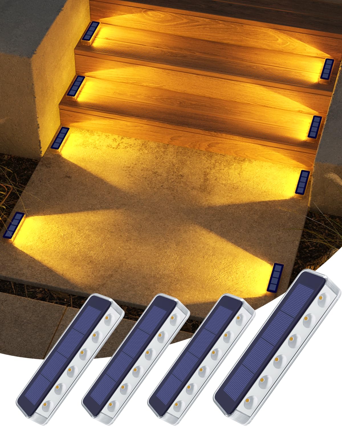DetarZinLED solar step lights on stairs illuminate safely and attractively