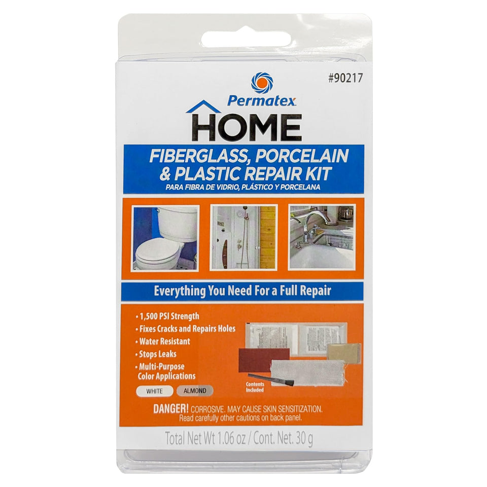 AP Products Devcon repair kit for fiberglass porcelain and plastic in White Almond; ideal for indoor fixes.