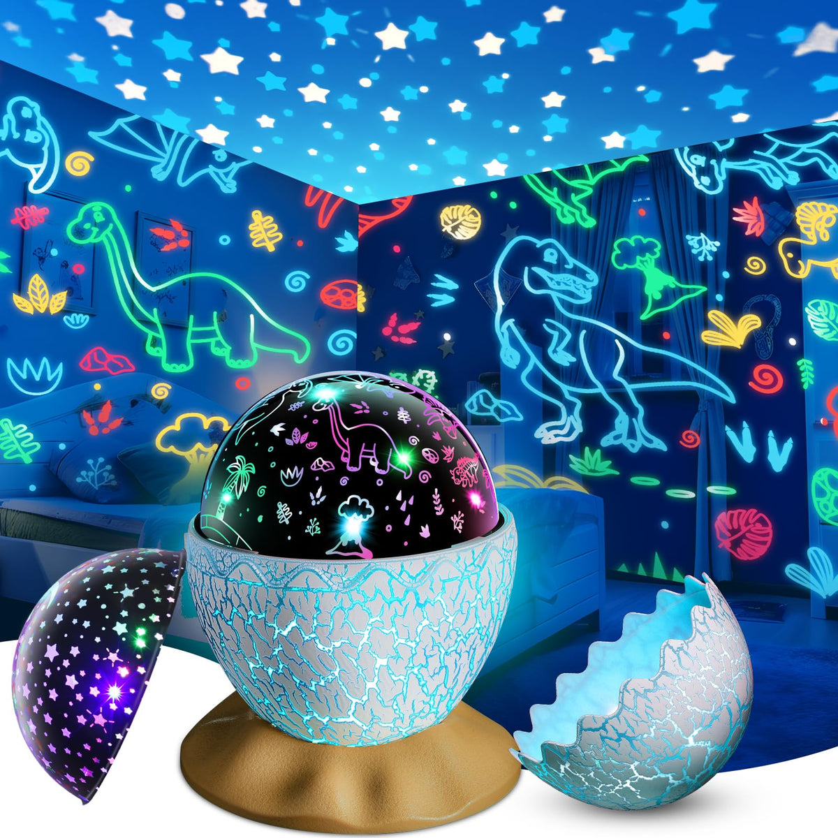 DEVRNEZ dinosaur egg night light provides soft bedtime illumination
