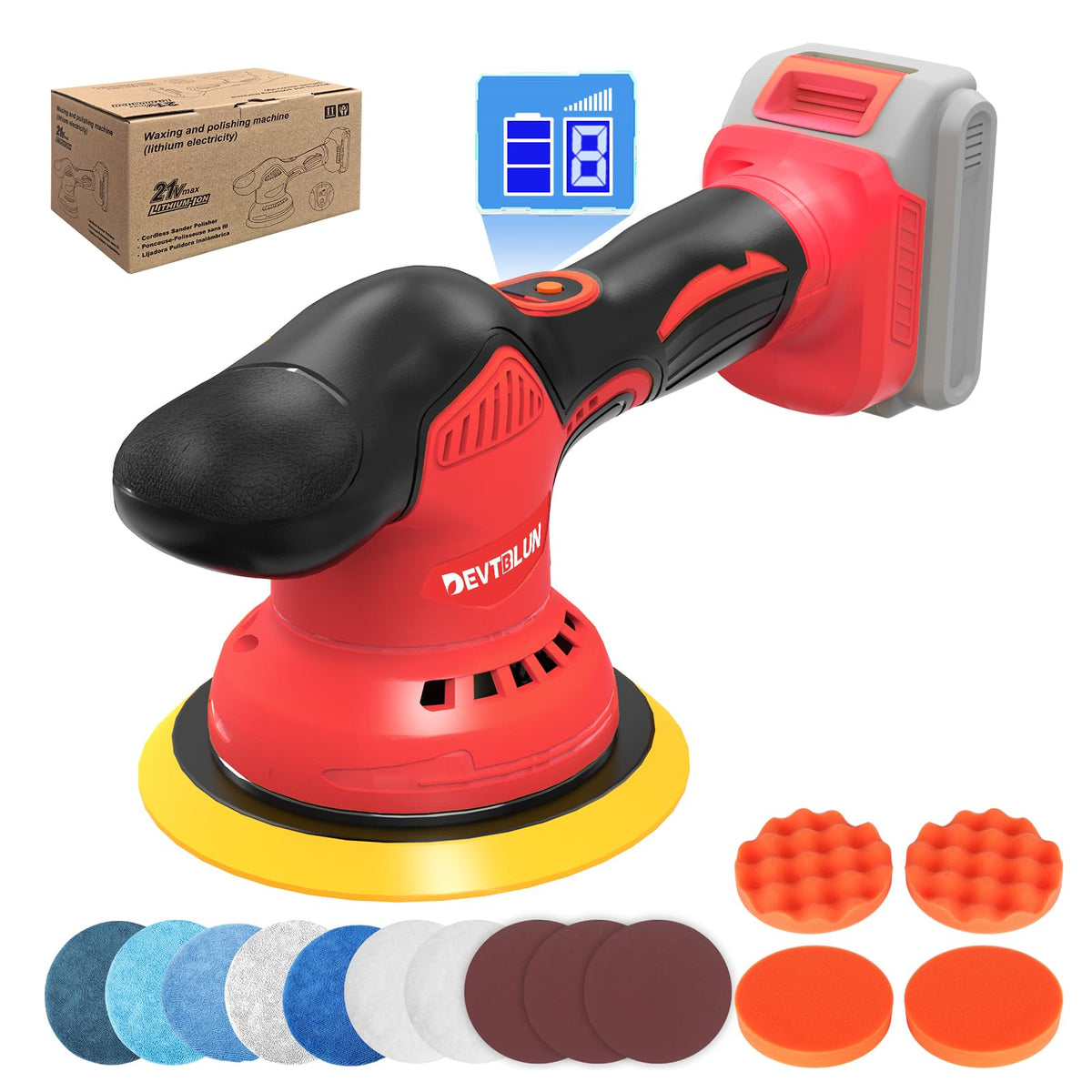 DEVTBLUN cordless buffer polisher with Milwaukee compatibility for convenient auto detailing.