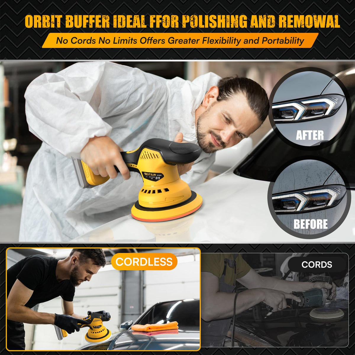 DEVTBLUN easy pad system allows quick pad changes and versatility.