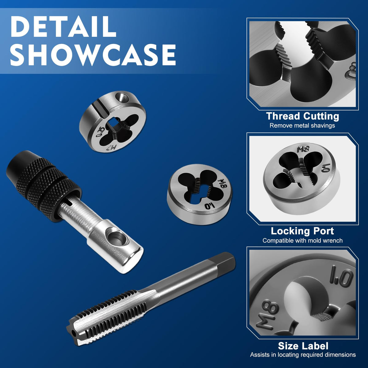 Devvicoo metric tap sizes M3 to M12 shown for precise threading.