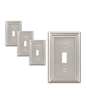 DEWENWILS 4-pack metal wall plates with brushed nickel finish, durable and easy to clean.