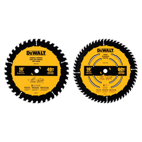 DEWALT 10in 40T blade close-up highlighting carbide teeth for clean cuts.