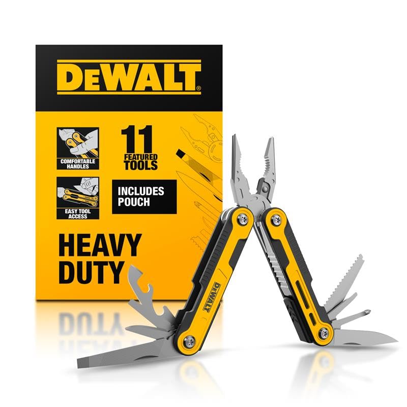 DEWALT 11-in-1 multitool folded in sheath for on-site quick access and versatile tasks.