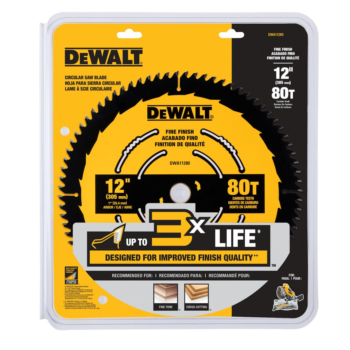DEWALT blade delivering crisp finish edges on wood surfaces