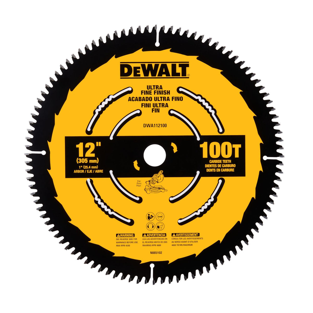 DEWALT 12-inch 100-tooth blade delivers fine finish cuts for miters