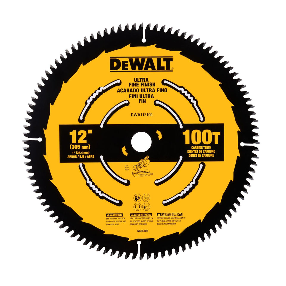 DEWALT 12-inch 100-tooth blade delivers fine finish cuts for miters