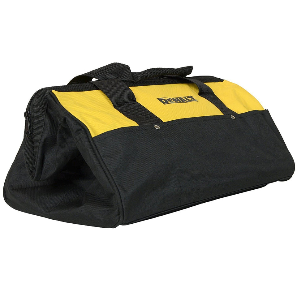 DEWALT 15-inch tool bag front view, organized space for drills and accessories.