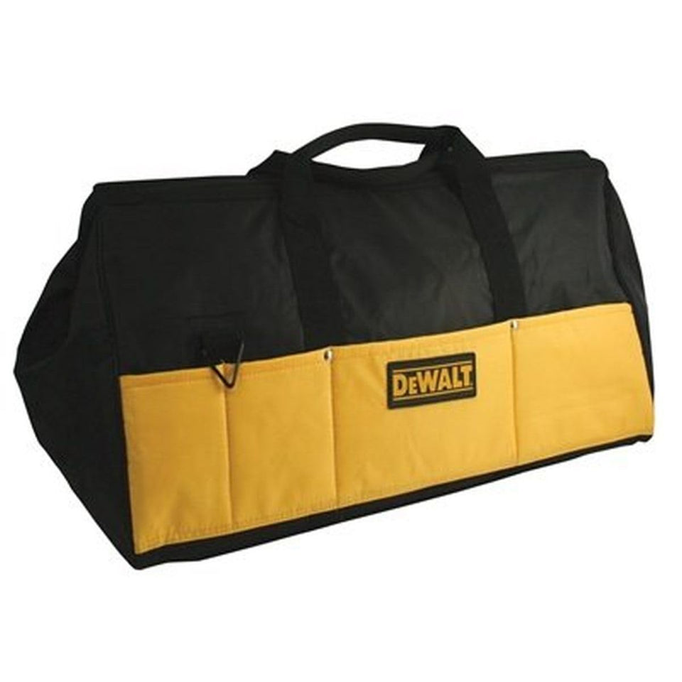 DEWALT 18-inch contractor tool bag open, revealing organized tools for quick access on site.