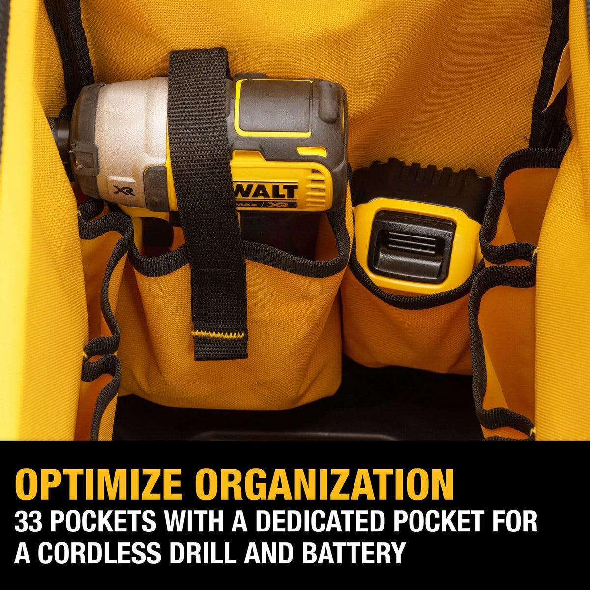 DEWALT 20-inch pro open-mouth bag with broad access on site